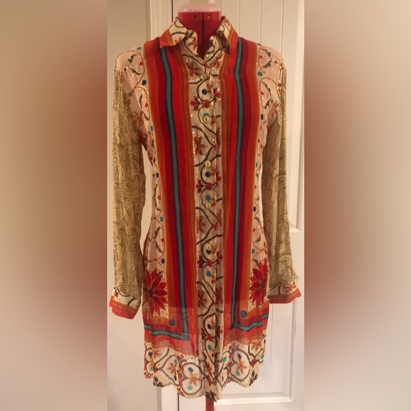 Vintage Tops - Vintage 1970s Gottex Sheer Rayon Printed Tunic Coverup Dress